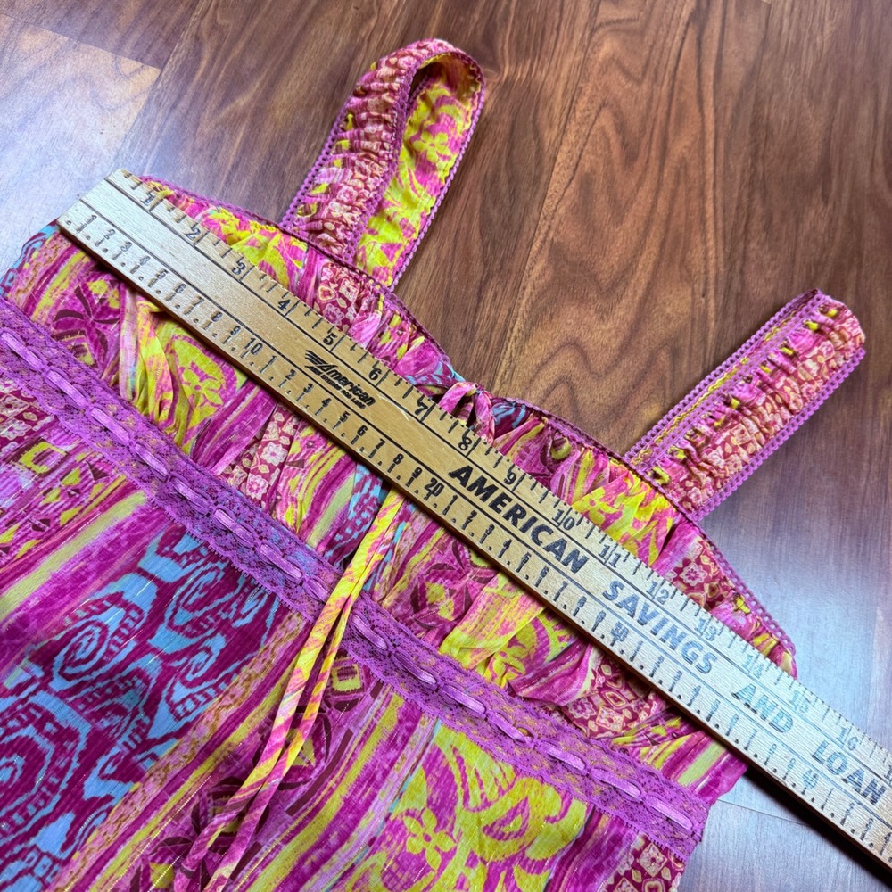 Y2K Pink Yellow Paisley Metallic Empire Waist Cami Top Juniors Small Jordache - Picture 7 of 8